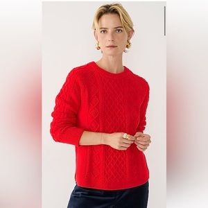 Jcrew Cotton Cable Knit Sweater Holiday Red